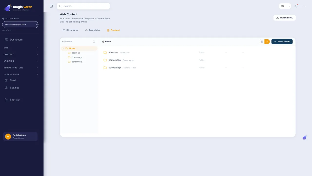 MagicVarsh web content manager