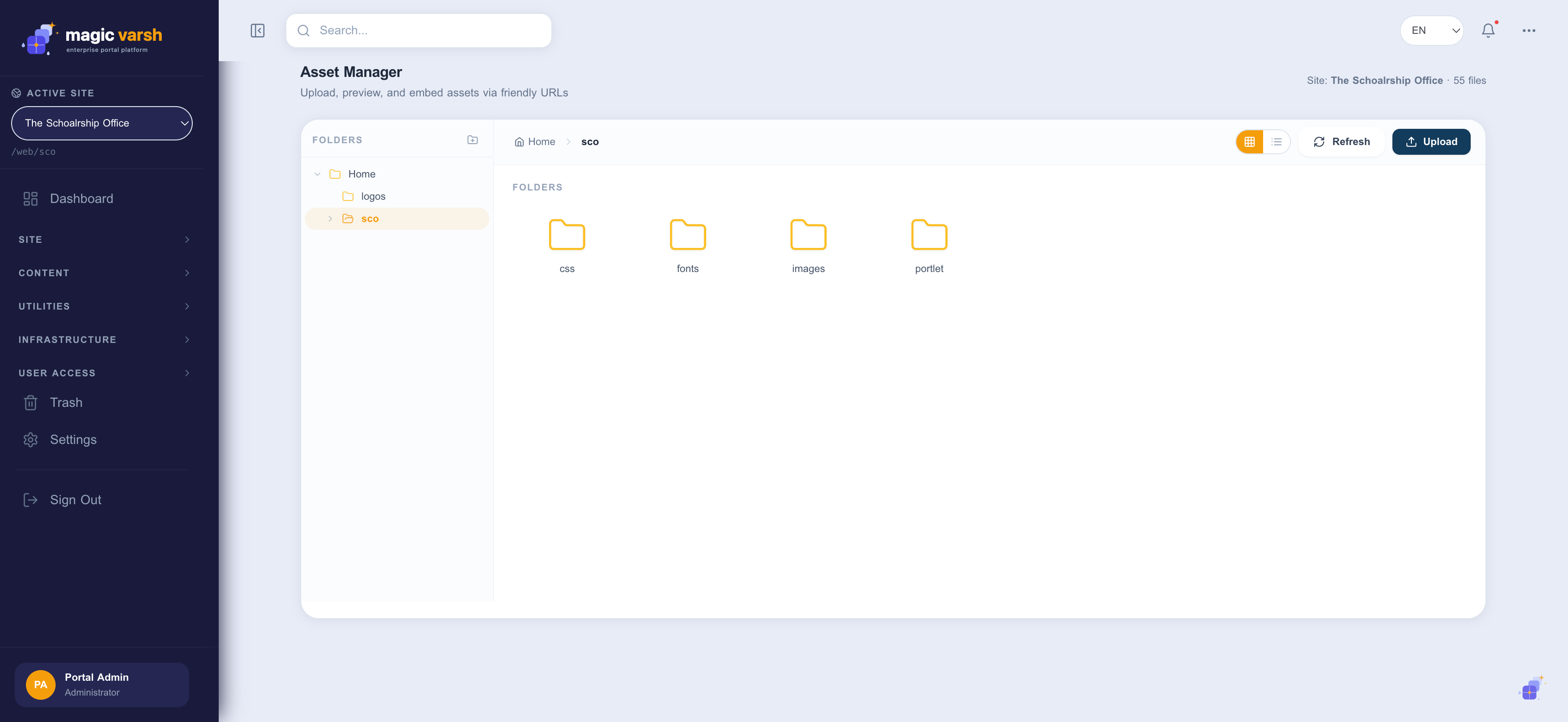 The Asset Manager, with folders and items.