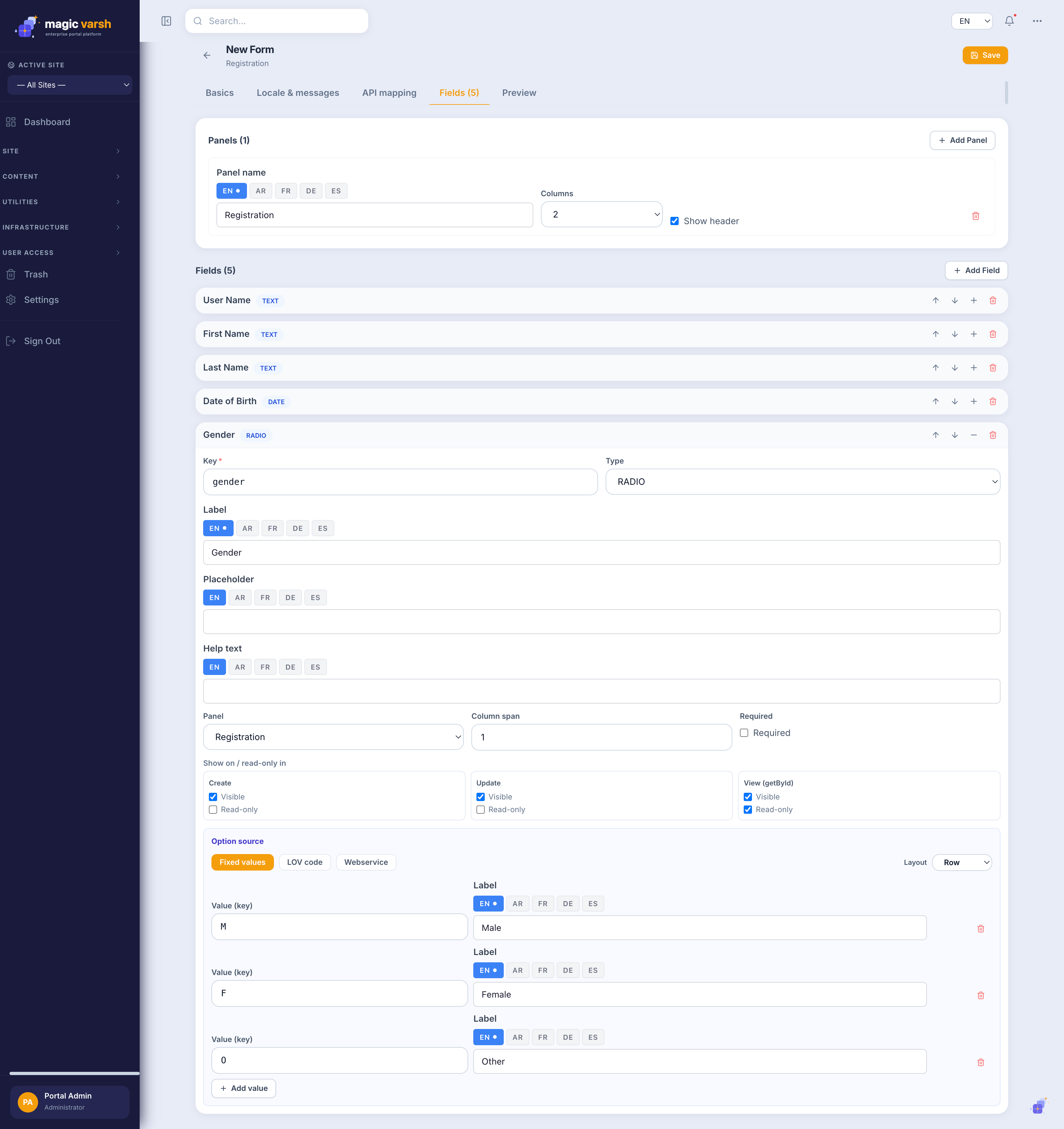 Step 2 — adding and configuring fields.
