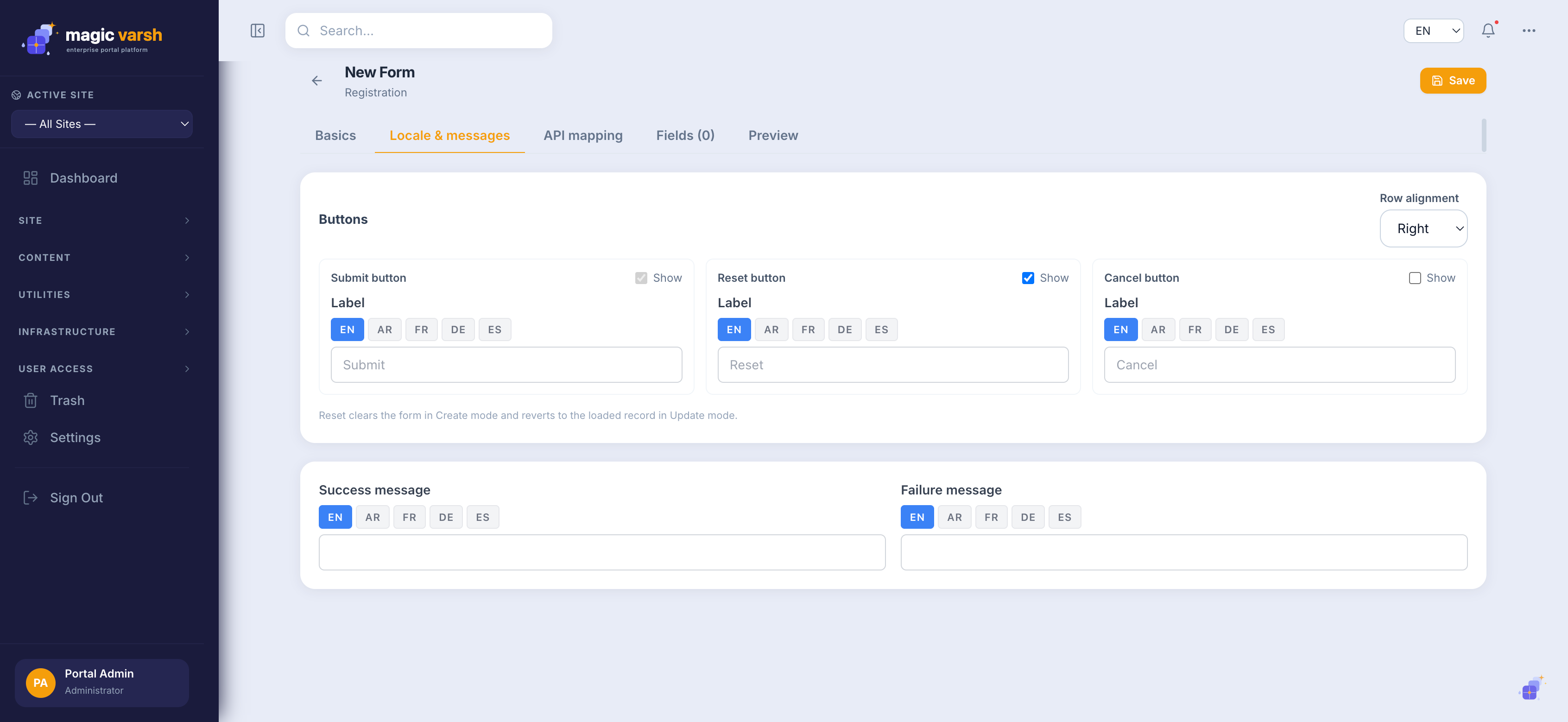 Step 3 — localized labels and messages.
