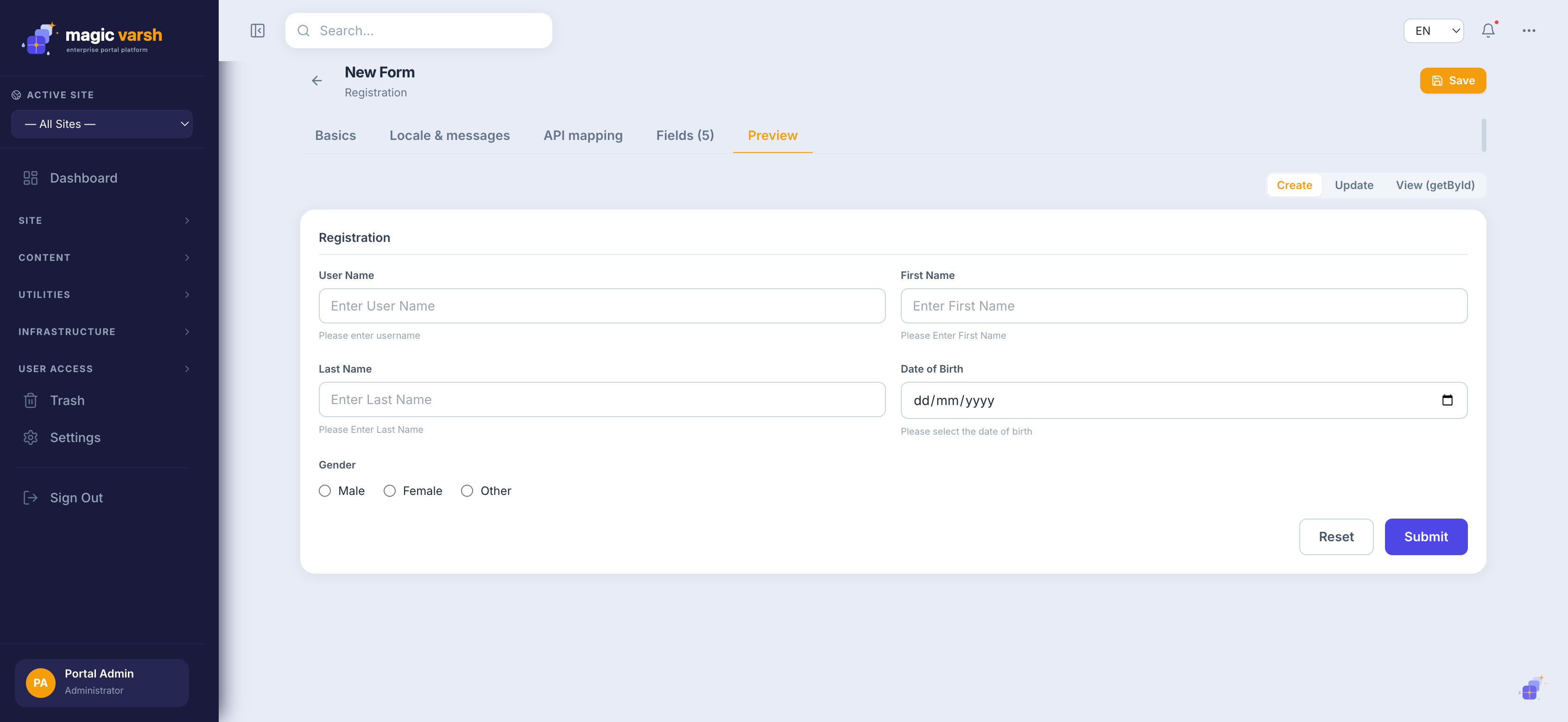 Step 5 — previewing the finished form.