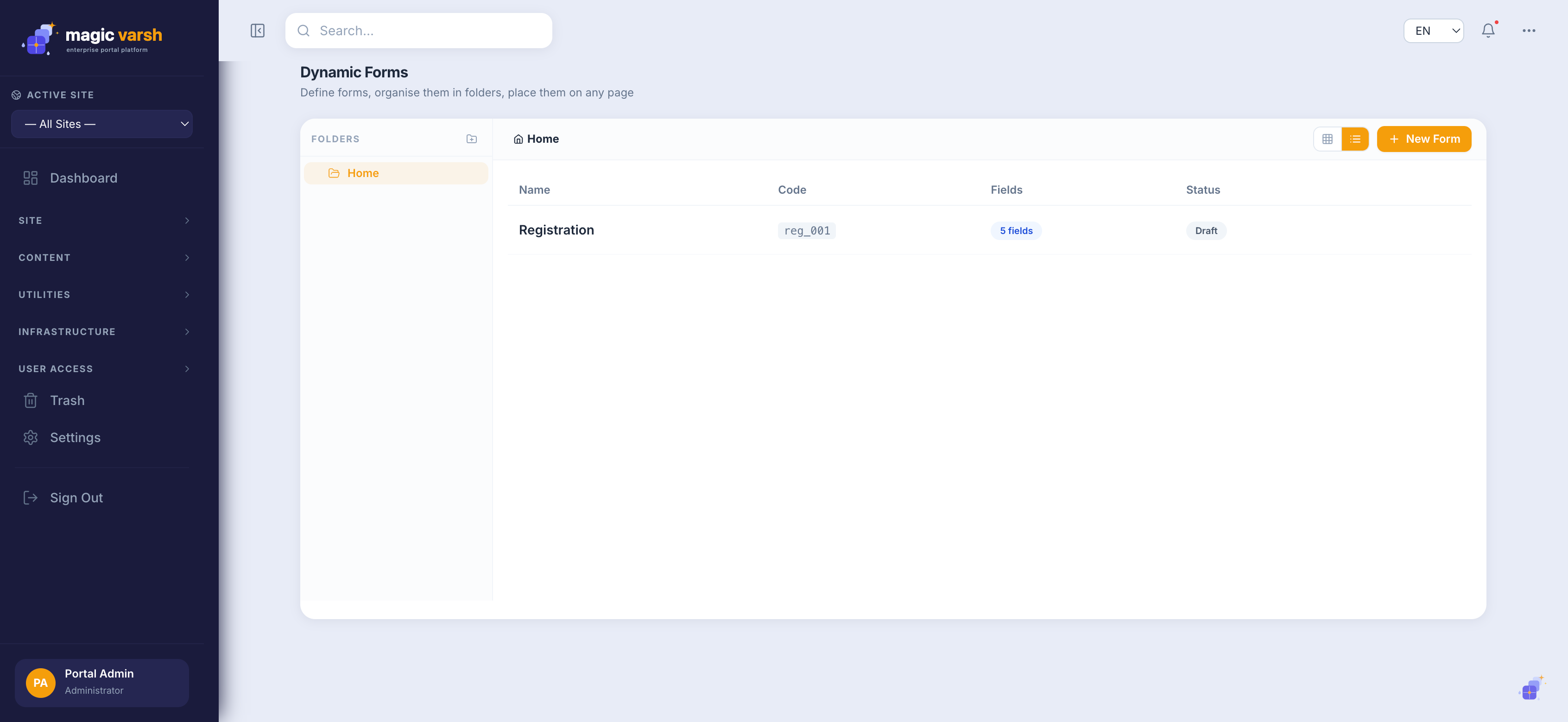 The Dynamic Forms list.