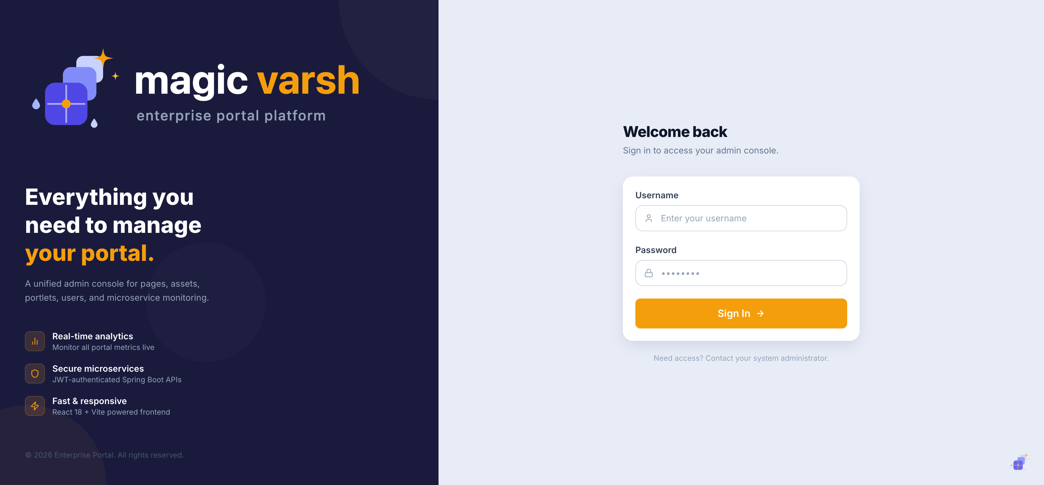 The Magic Varsh sign-in screen.