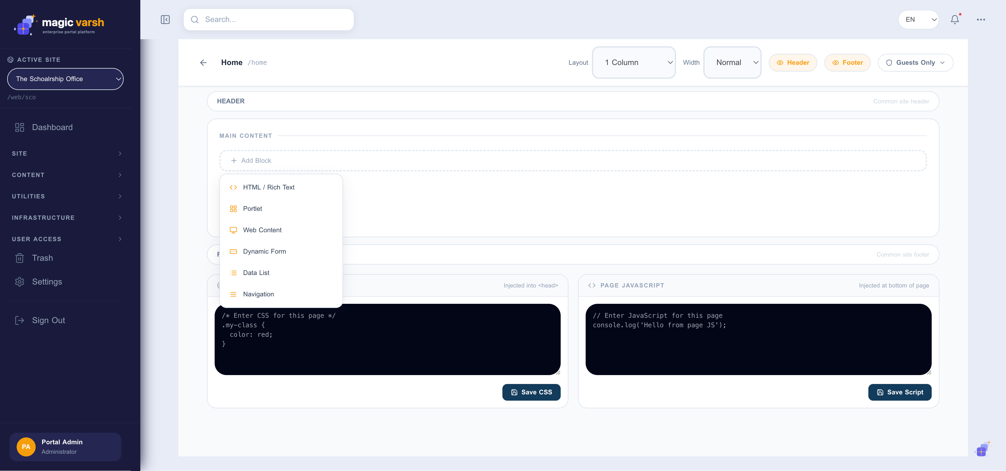The drag-and-drop page editor.