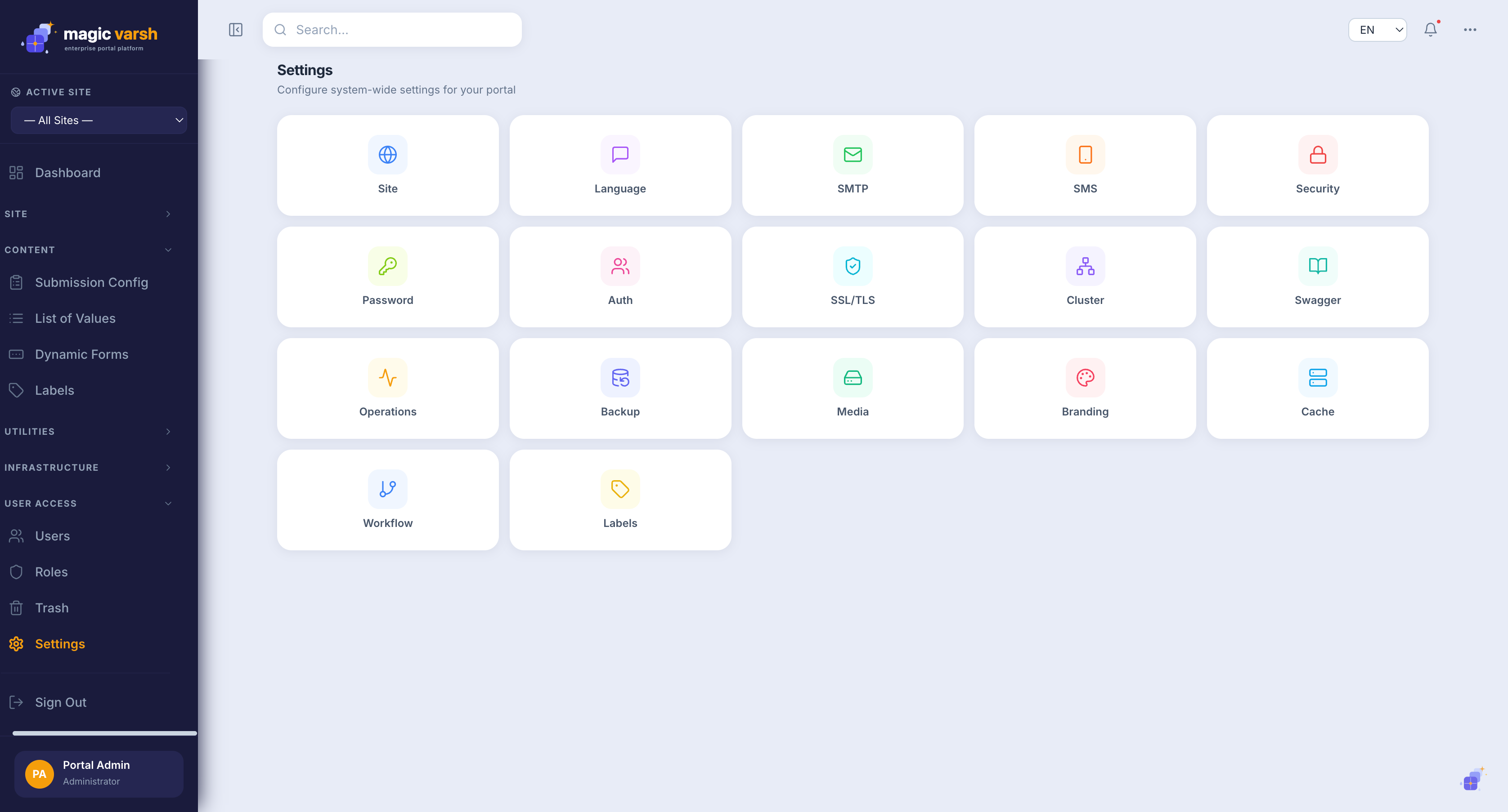 The Settings hub.