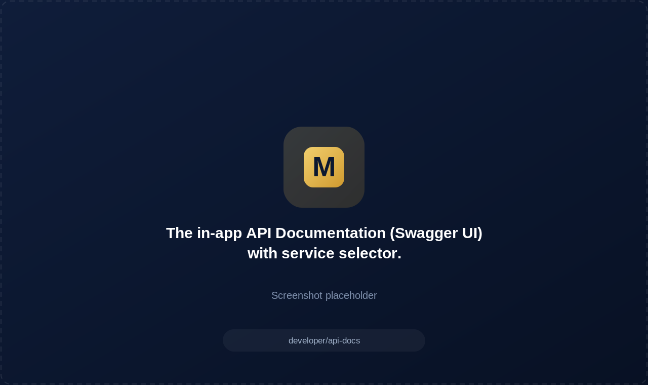 The in-app API Documentation (Swagger UI) with service selector.
