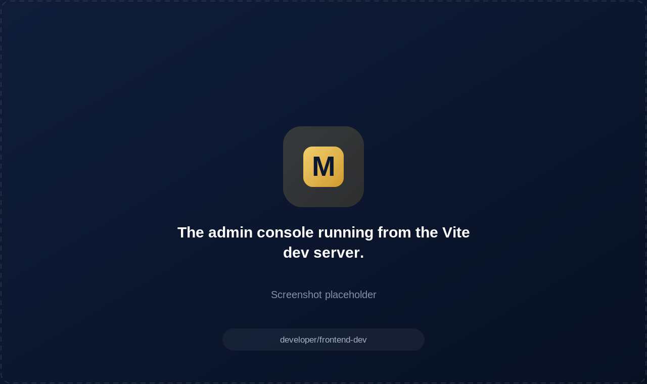 The admin console running from the Vite dev server.