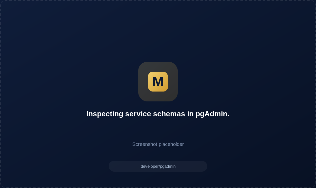 Inspecting service schemas in pgAdmin.